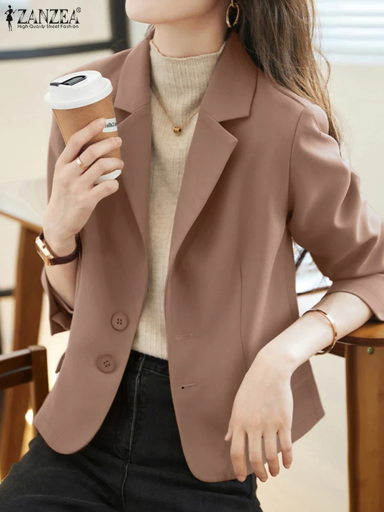 ZANZEA Autumn 2024 Classy Blazer Office Lady Long Sleeve Elegant Lapel Neck Suits Women Korean Fashion Commute Casual Blazer