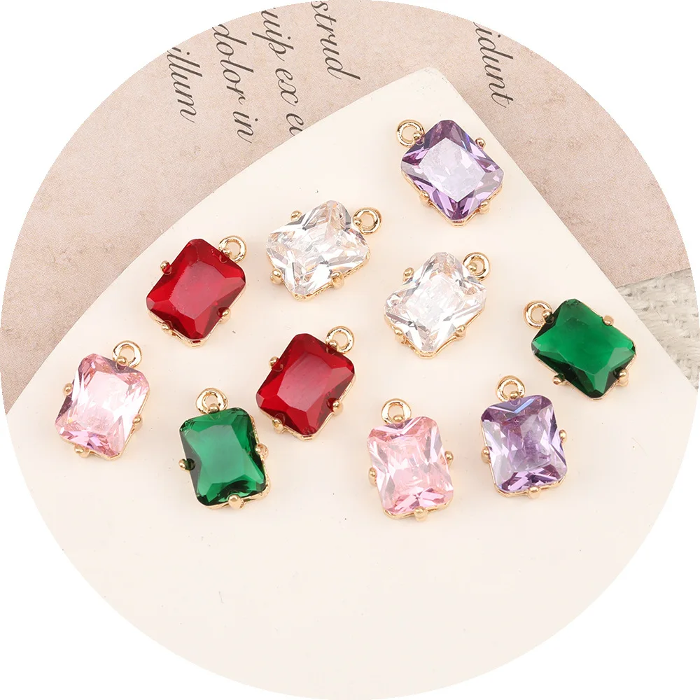 10pcs/ Bag18K Golden Brass and Zircon Rectangular Charm Pendant DIY Jewelry Making Supplies Women's Necklace Earring Accessories