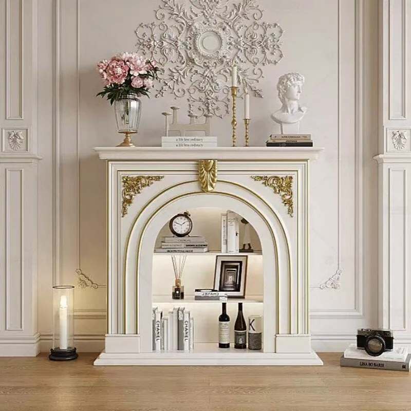 New French gold-painted fireplace cabinet, living room flame simulation fire entrance cabinet, American shelf entrance entrance