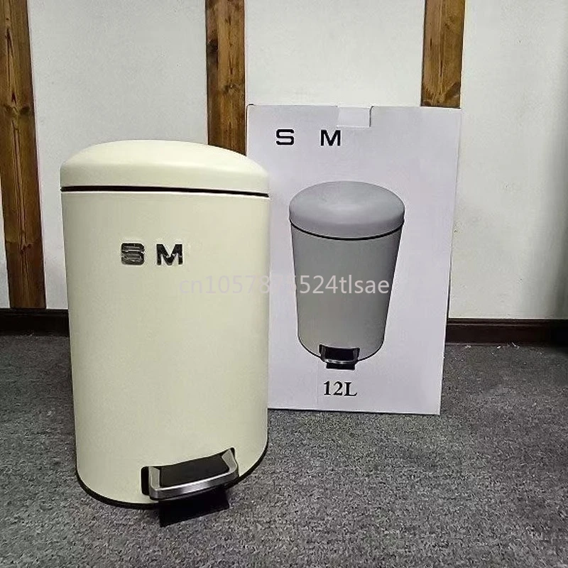 

Trash Can Household Simple Stainless Steel Living Room 12L Large Capacity Foot Step with Lid Trash Can