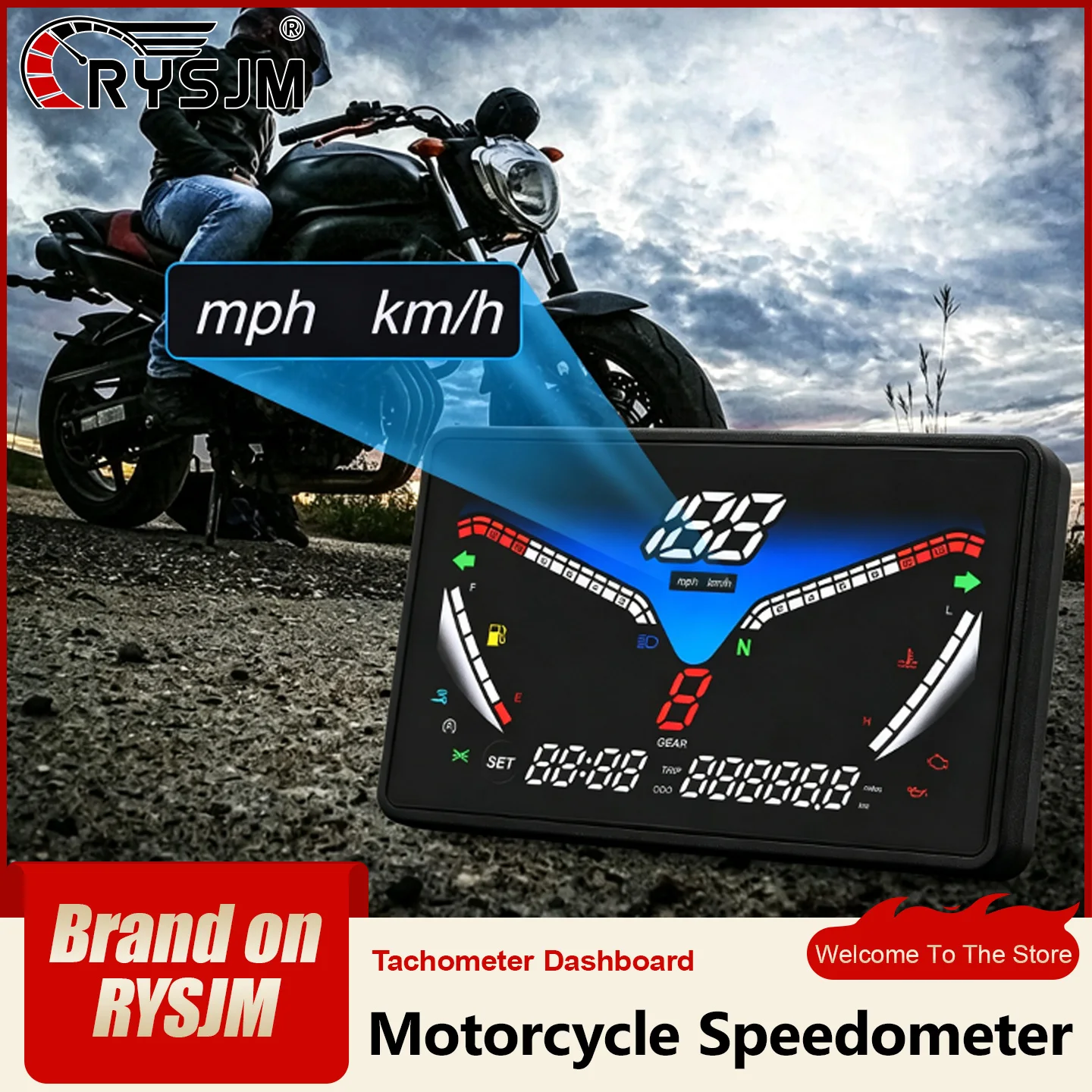 Waterproof Motorcycle 5 Inch LCD Instrument Panel Speedometer Odometer Dashboard Water Temp Fuel Level Gear Gauge With Alarm