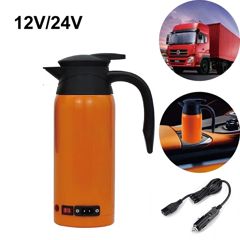 

12V/24V Universal Car Electric Kettle 304 Stainless Steel Camping Hot Kettle 800ml Car Hot Water Bottle With Cigarette Lighter