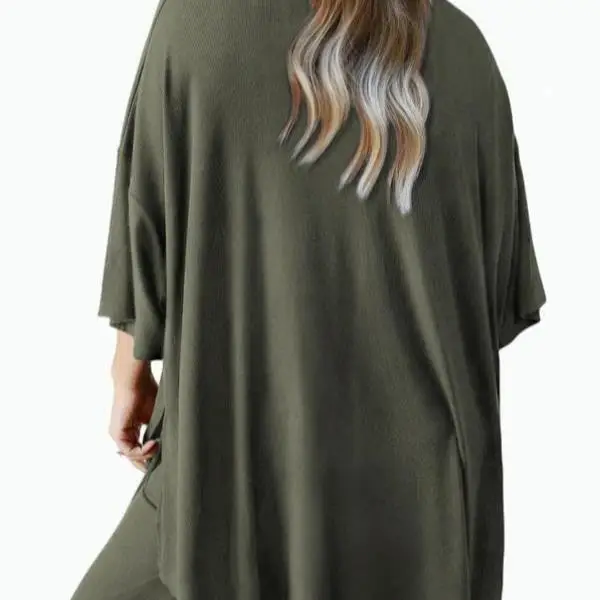 

Women's Pure Color oulder Drop Elastic Waist Pants Casual Sportswear Set ort Pants Seven Sve T-irt Autumn Season