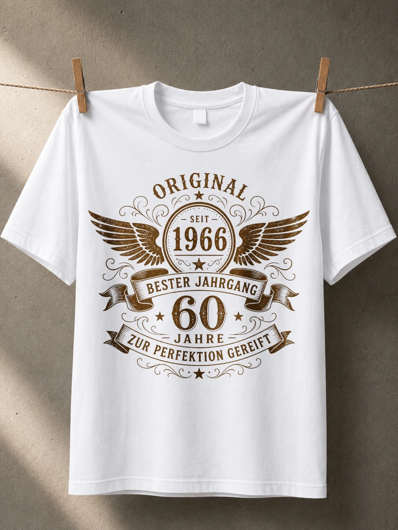 Original Seit 1966 Bester Jahrgang 60 Jahre Ornate Wings Scroll Banners Classic Brown Birthday  Unisex All T-Shirt