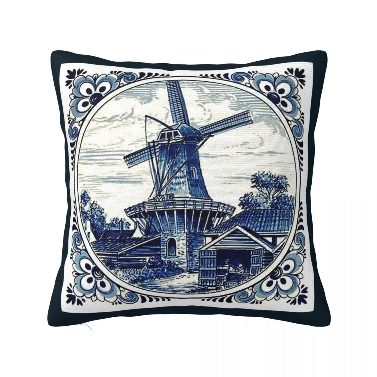 

DUTCH BLUE DELFT : Vintage WindmillPrint Throw Pillow luxury sofa pillows Pillow Covers Decorative