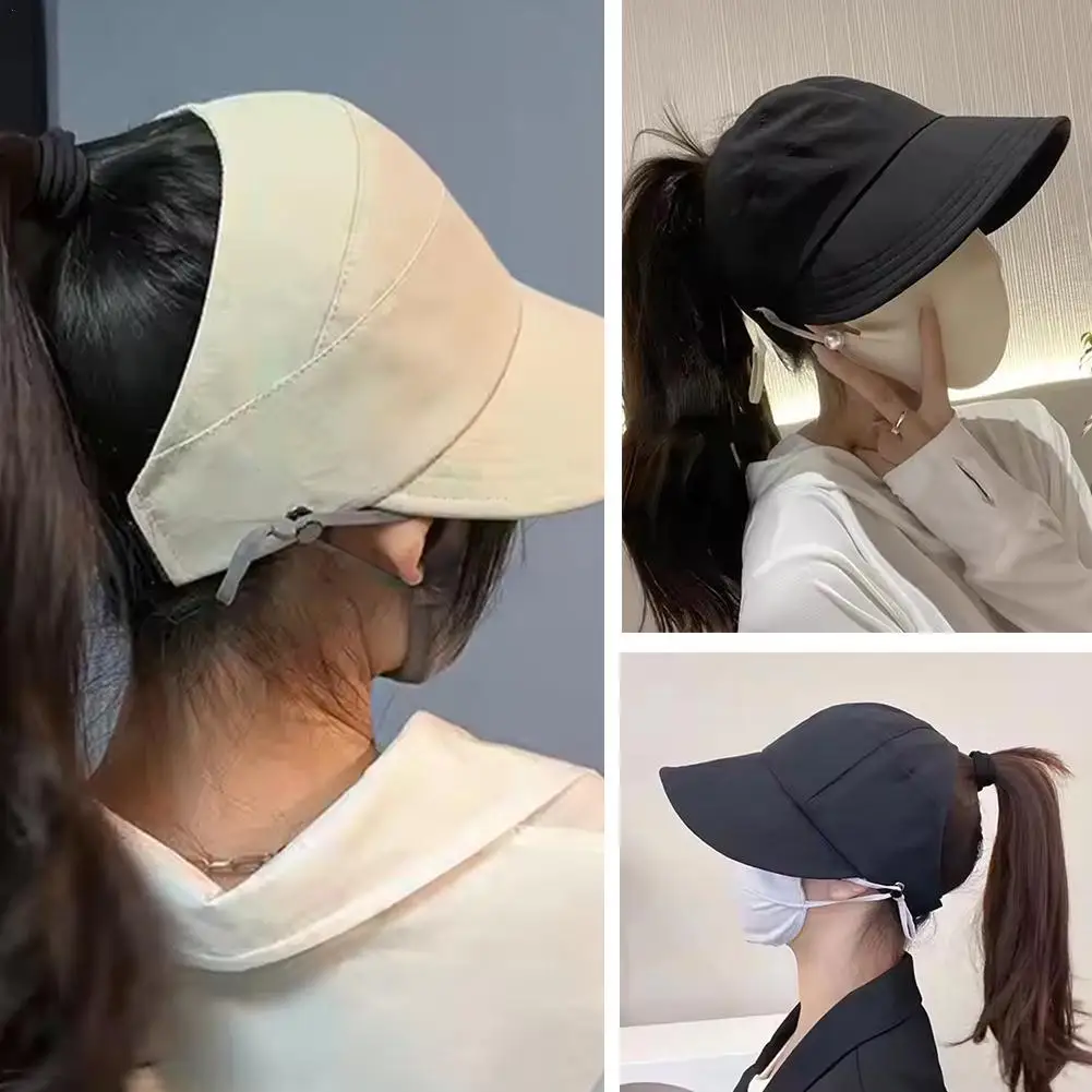 

Foldable Wide Brim Ponytail Sun Hat Drawstring Adjustable Cap Summer Quick-dry Visor Fisherman CapFor Women Beach Hat
