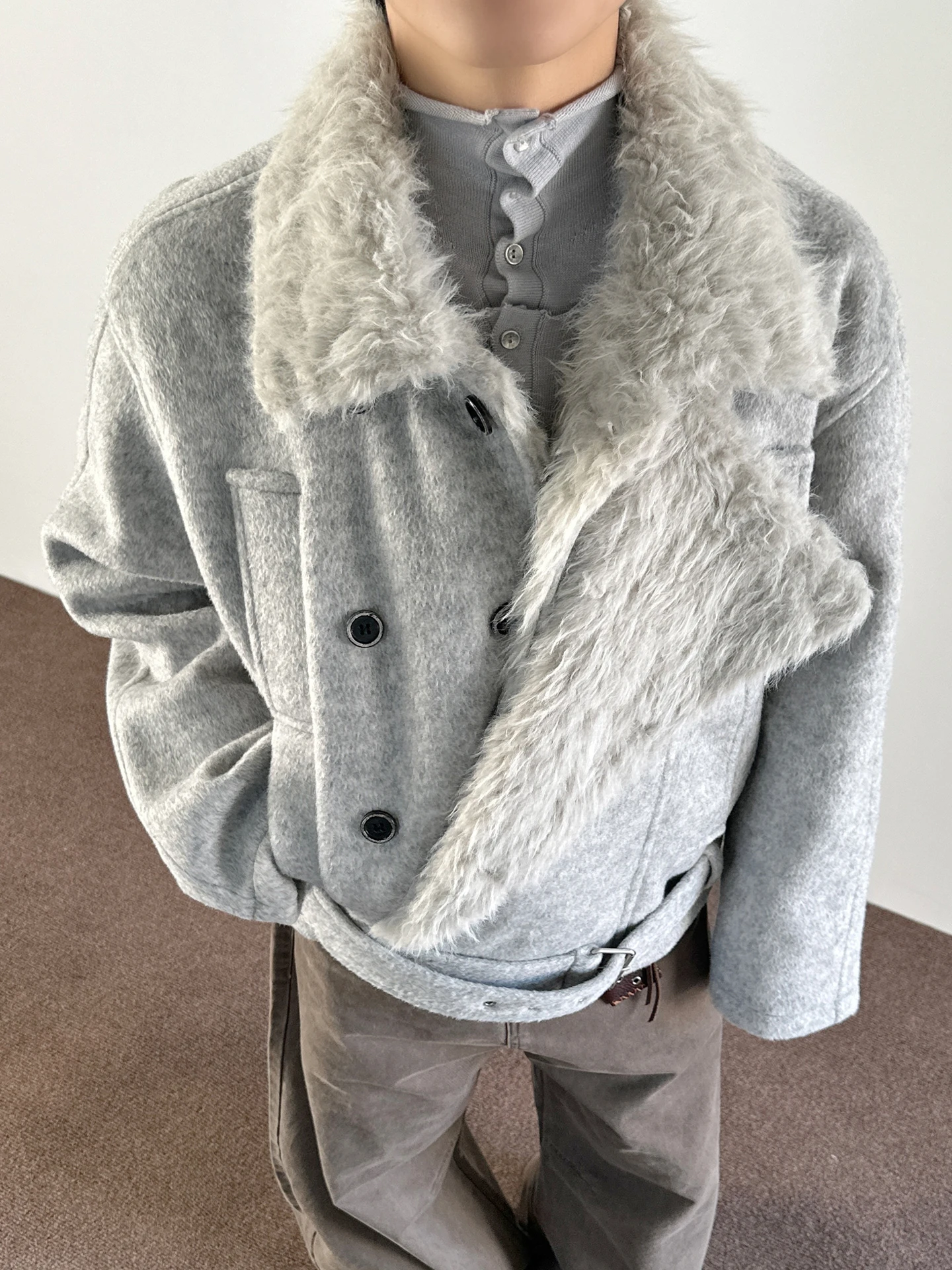 

Американское ретро-пальто с двойными пуговицами и орлиным узором, хлопковое, теплое, короткое, мужское, с меховым воротником, для пар