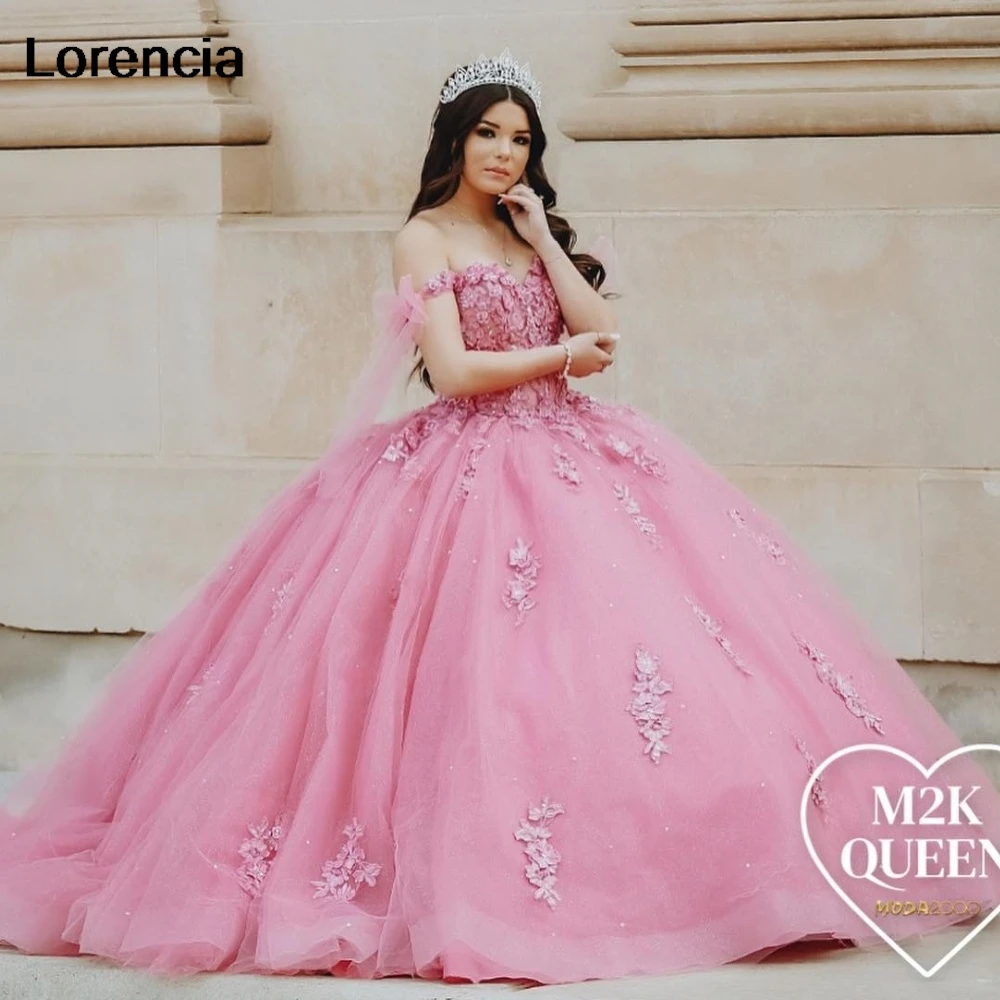 Personalizado rosa quinceanera vestido de baile brilhante renda applique miçangas méxico espartilho doce 16 vestidos de 15 anos yqd954