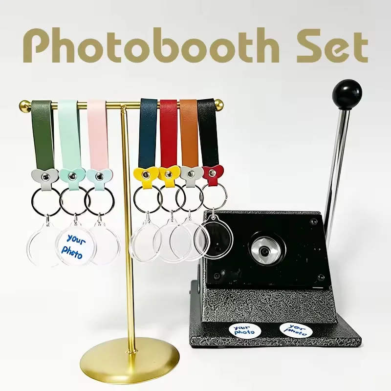 Photobooth Keychain Station Kit Wedding Favor Circle Cutter Custom Maker Guest Leather Keychain Round Acrylic Photo Frame 35mm