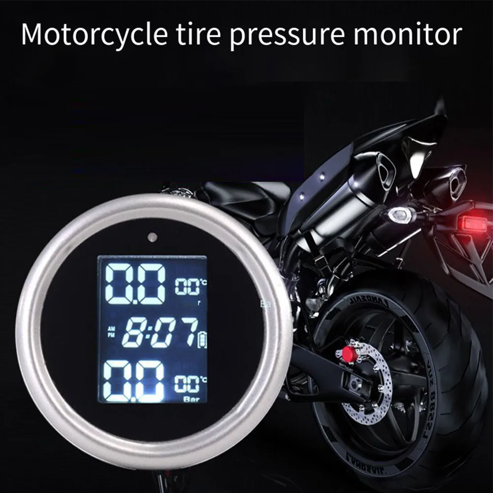 Motorcycle Tire Pressure Monitoring System External Wireless Solar Tire Pressure Fully Waterproof LCD Digital Display