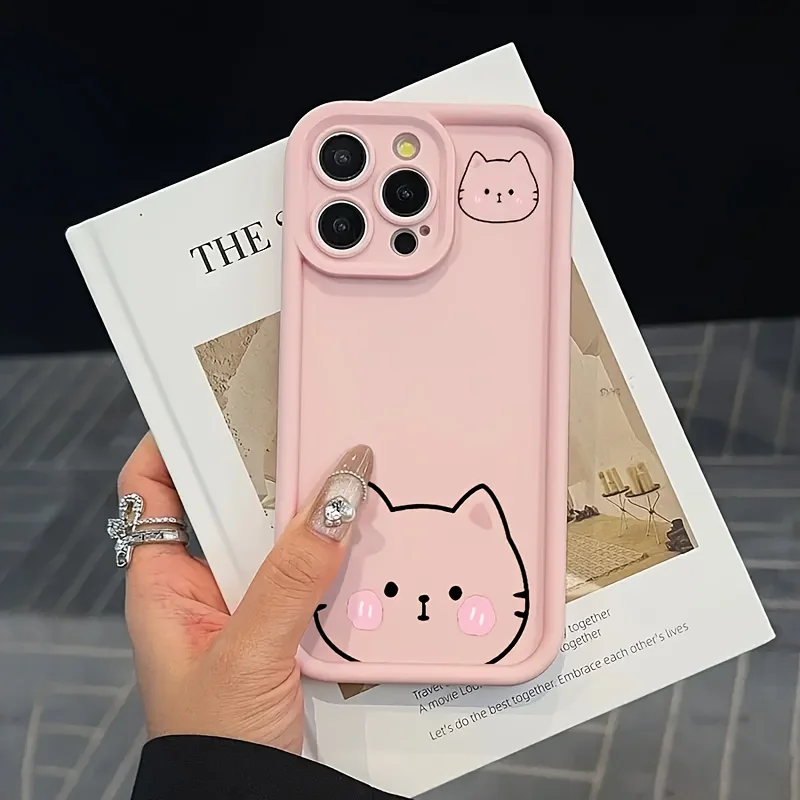 

linear cat pattern phone case for iPhone 17 16 15 14 13 12 11 Pro/ Max/Plus shock-proof rear cover anti-fingerprint
