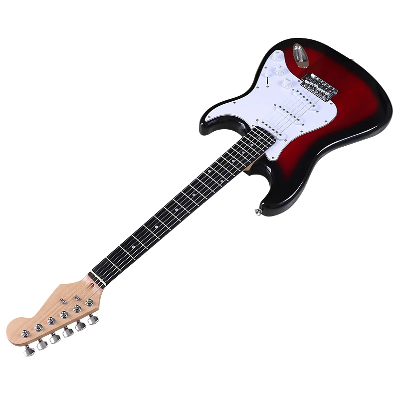 Electric Guitar with Solid Bassood Body, 6 String, 24 Frets, Red, Black, Natural Color, 648mm Scale Length, Good Handcraft