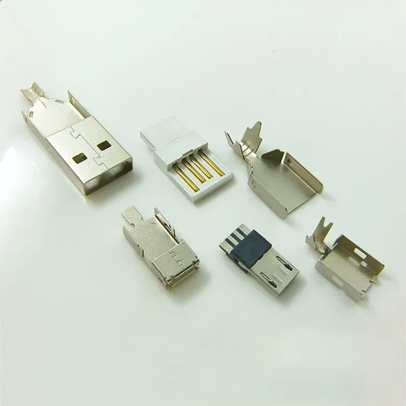 RHZX22628 마이크로 USB 수형 커넥터, 전면 5개 및 후면 4개 와이어 납땜 타입, V8 플러그, 3피스 USB 충전 데이터 케이블 (모바일용)