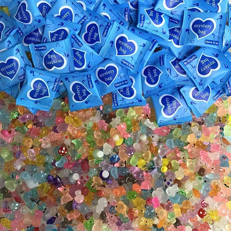 25/50 pçs brilho no escuro mini resina animais & cogumelo sacos cegos decoração do jardim de fadas micro paisagem presente aniversário