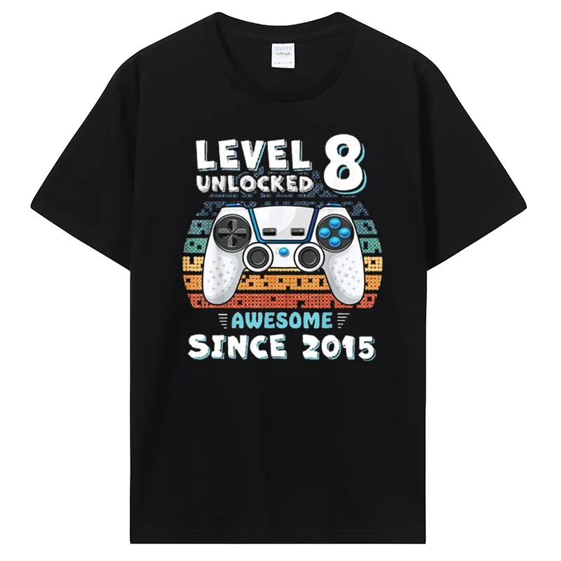 Level 8 Unlocked Awesome Since 2015 Eight-Birthday T Shirt Son Boy Funny Gamer 8th 8 Years Old Birthday Tee Tops Gift Clothing