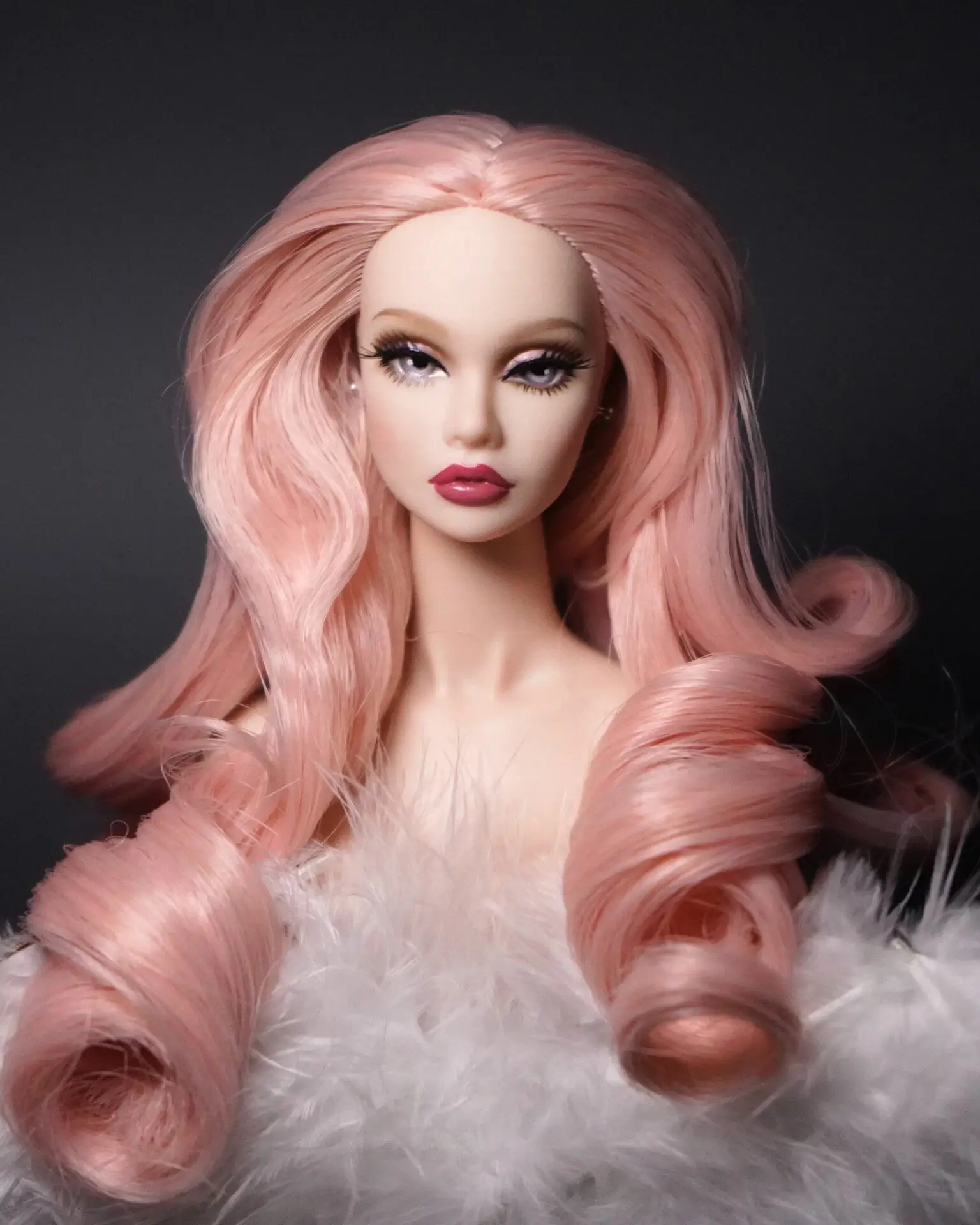 Artist OOAK Poppy Parker FR Doll Head, Fully Repainted Face, Hand‑Done Saran Reroot, Custom Replacement Fashion Doll Head