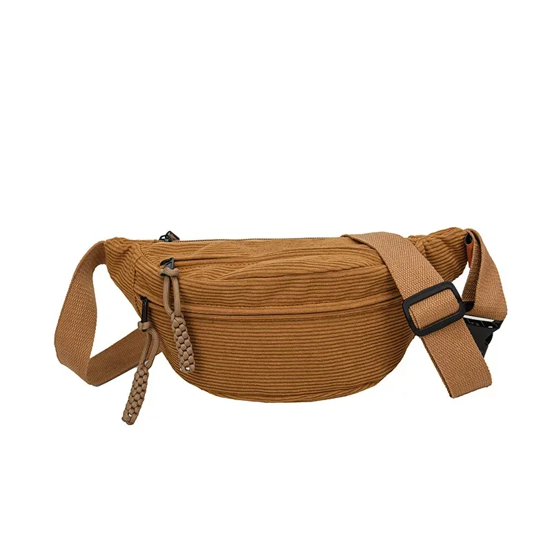 2024Casual Corduroy Belt Bags for Women Fashion Fanny Pack Female Banana Waist Bag Hip Purse Shoulder Crossbody Chest Bag Pocket