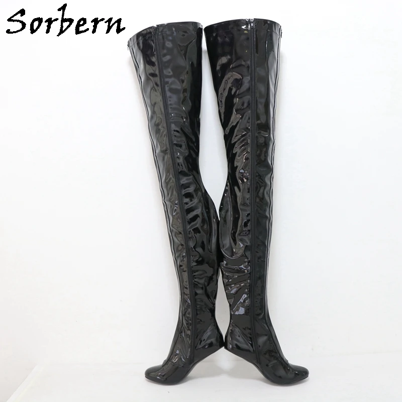 Sorbern 90cm Heelless Fetish Women Boots 12cm Round Toe Burlesque Crotch Thigh Front Zipper Shoes Unisex Custom Leg Size