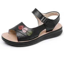 Hot sale Summer Women Soft Bottom Sandals women genuine leather open toe flat non-slip casual sandals mother shoes