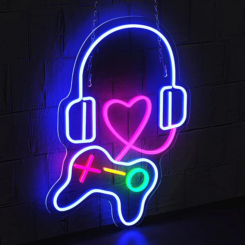 

Dimmable Headset Neon Sign USB Neon Lights for Bedroom Decor Gaming Room Neon Lights Signs Gift for Christmas Kids Teen Boy Room