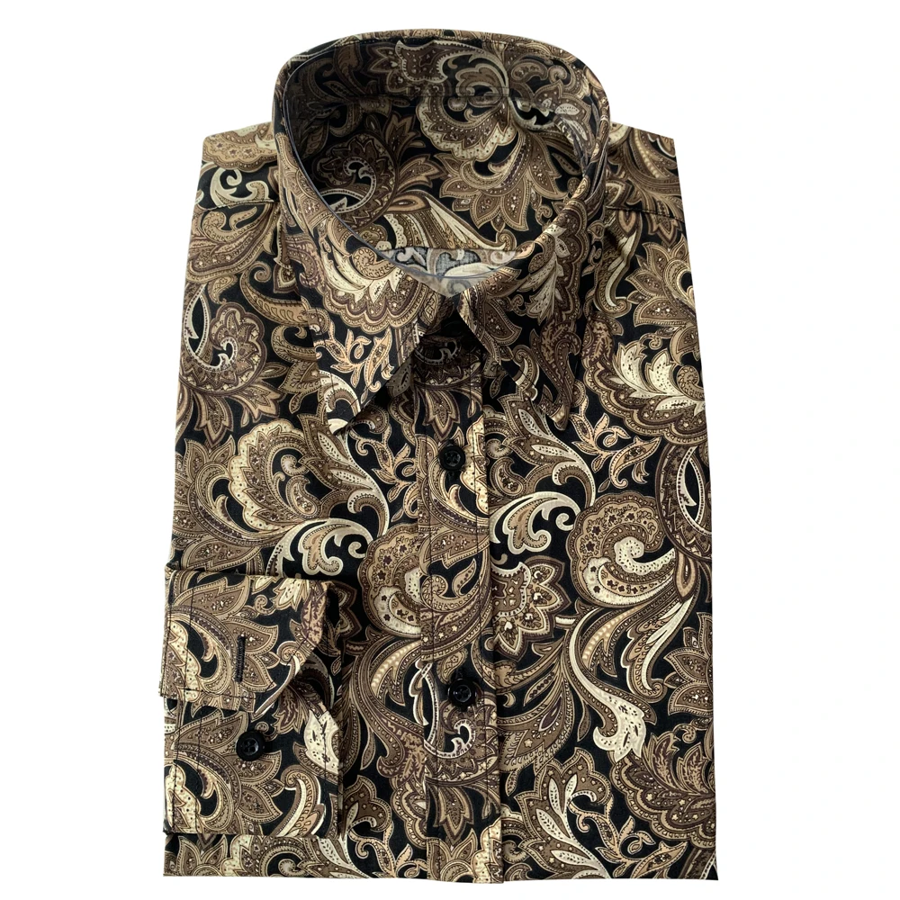 

Dark Brown Paisley Casual Men’s Hawaiian Shirts Floral Shirts Men Custom Made Summer Shirts For Men Tailored Mens Dress Shirts