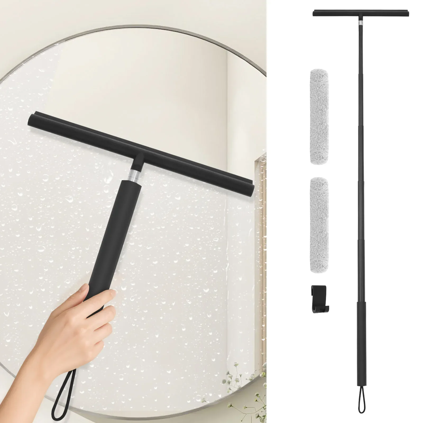 Limpiacristales telescópico con mango antideslizante, kit multifuncional para limpiar ventanas, espejos y baños del hogar