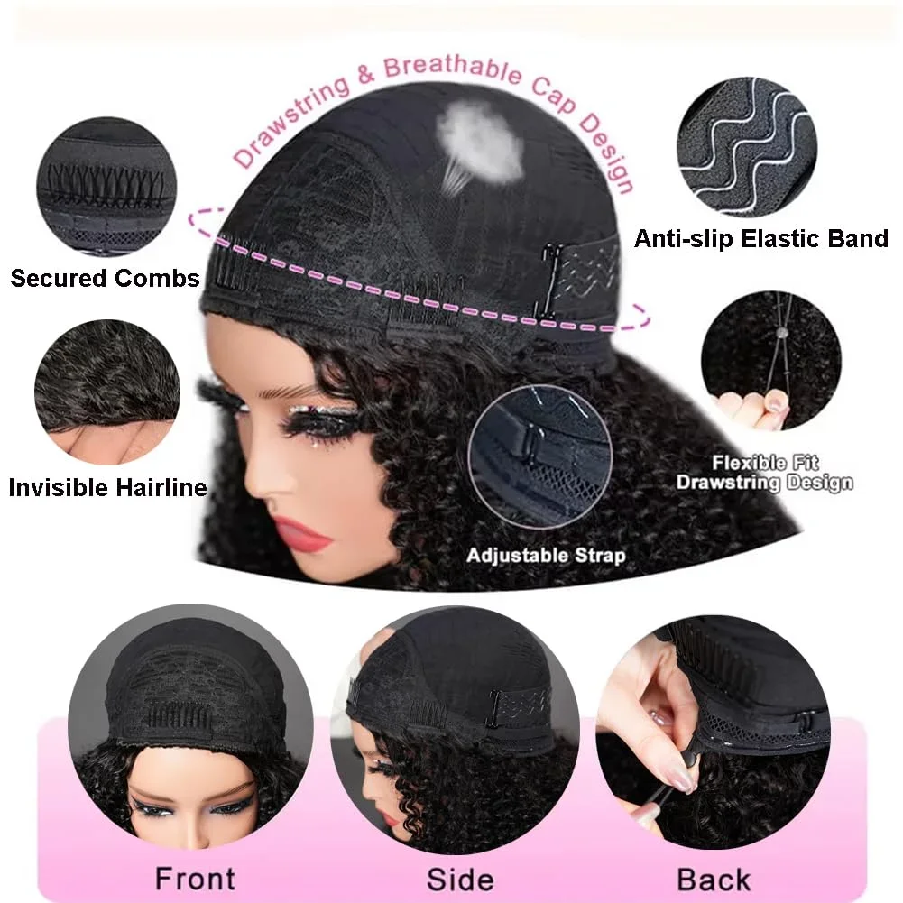 نصف باروكة شعر بشري غريب مجعد نصف باروكة 200 كثافة 3 في 1 شعر مستعار بدون صمغ بدون خياطة شعر بشري مع رباط للنساء #3