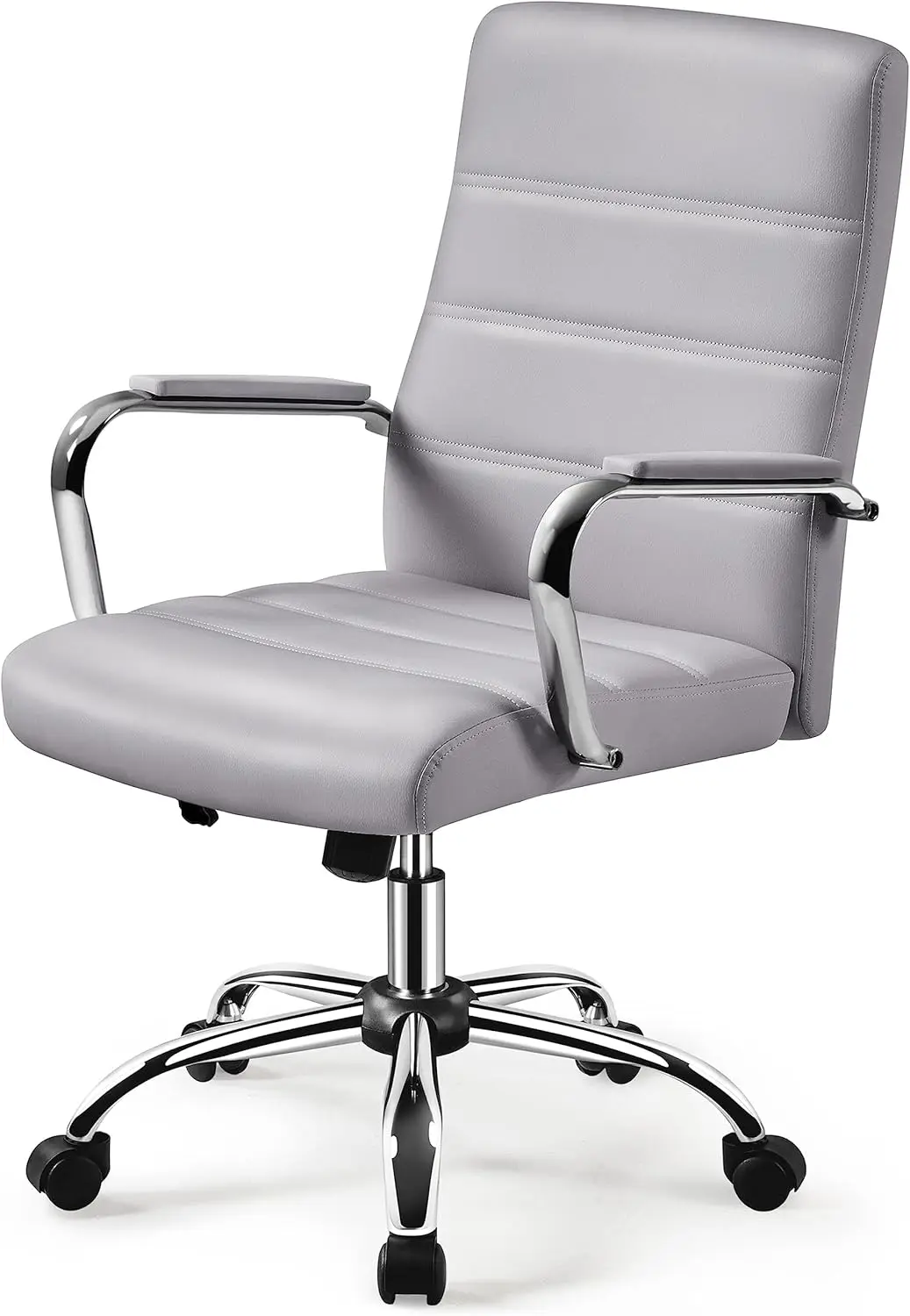 

Adjustable Swivel Office Chair with PU Leather, Height Adjustable Executive Desk Chair in Light Gray