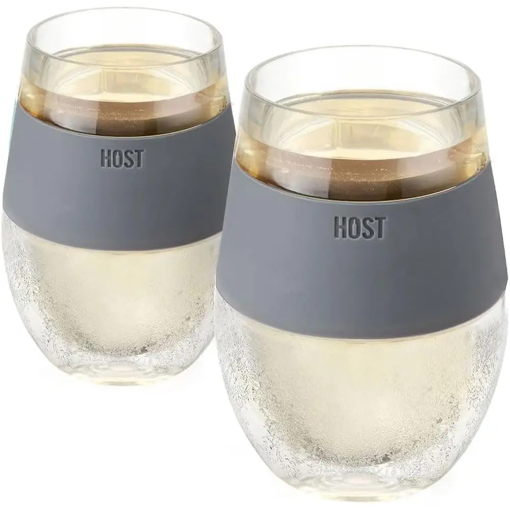 

Double Wall Insulated Plastic Wine Cooling Cups Set of 2 with Gel, 8.5 oz Grey