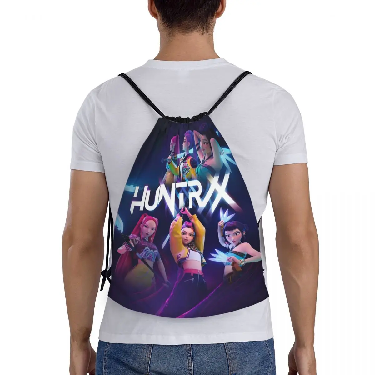 맞춤형 Kpop 헌터 데몬즈 드로스트링 백팩 여성 남성 체육관 스포츠 백팩 휴대용 헌트릭스 쇼핑백