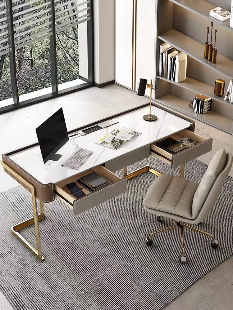 

Affordable Luxury Style Stone Plate Desk Chair Combination Modern Simple Home Desk Computer Desk