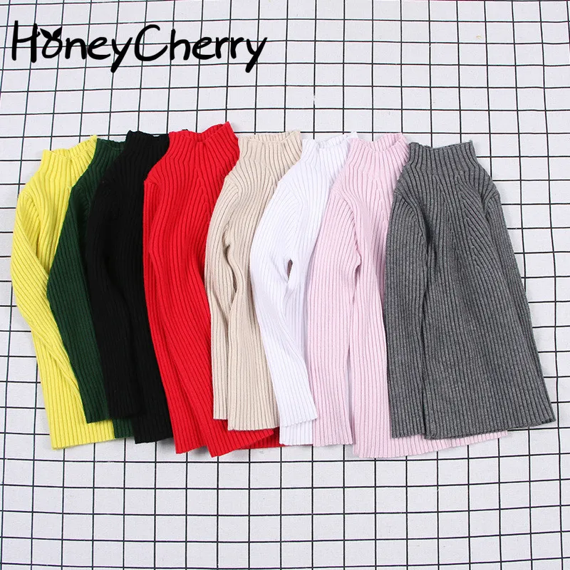 

HoneyCherry, новый разноцветный свитер с круглым вырезом для девочек, облегающий теплый свитер, вязаный свитер