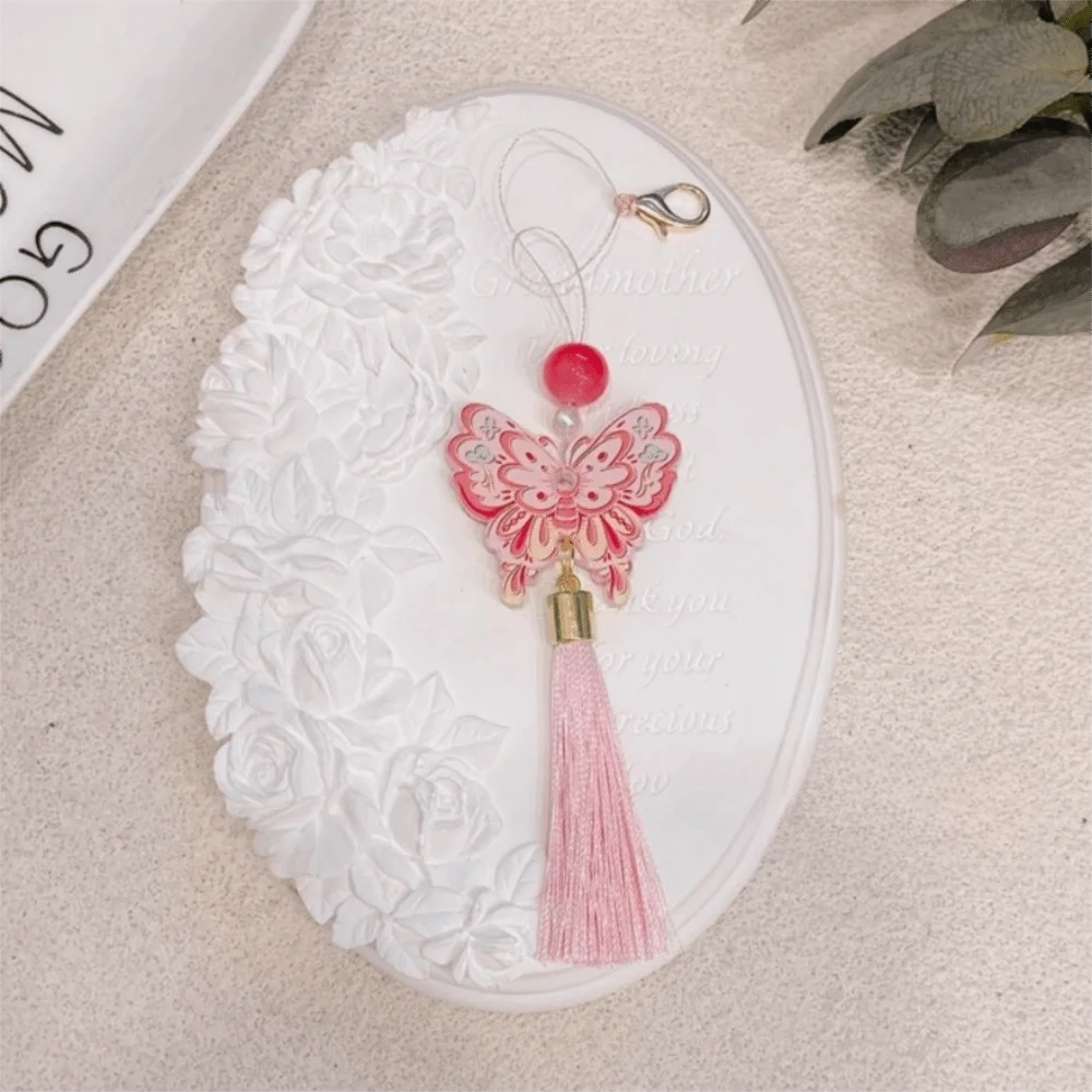New Polyester Tassel Butterfly Keychain Beaded Cord Lightweight Butterfly Car Pendant Butterfly Tassel Charm Rearview Mirror