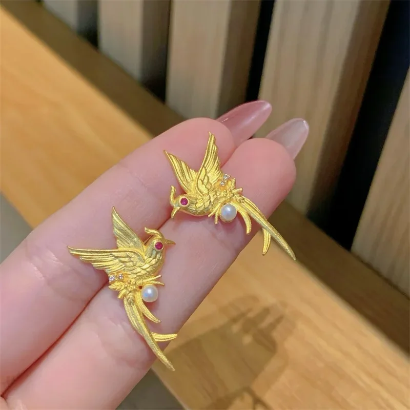 أقراط فينيكس من الذهب عيار 18 قيراط Au750 للنساء، طقم مرصع باللؤلؤ والماس، مجوهرات فاخرة، هدية مدروسة لعيد الحب #2