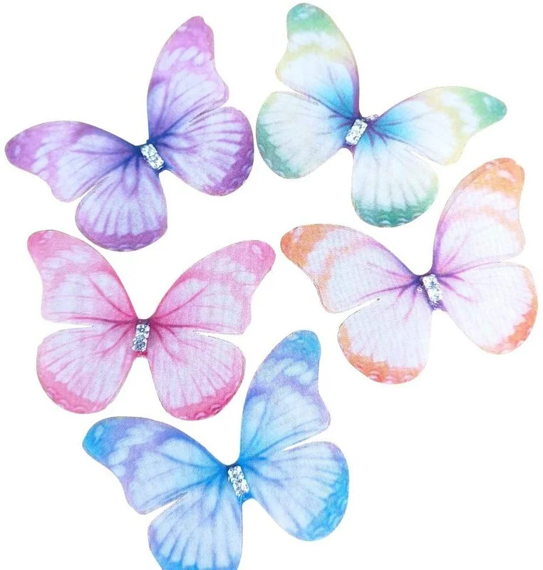 5pcs Organza Butterfly Two Layers Ribbon Flowers Bows Craft Wedding Ornament Appliques 2