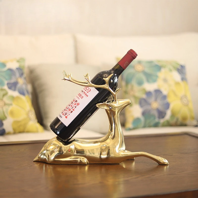 European living room copper deer red wine rack ornament high-end creative home high-end wine bottle rack decoration