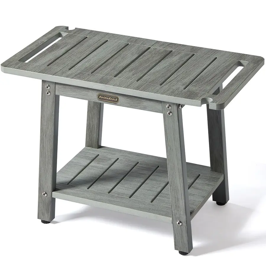 

Shower Bench Seat with Shelf, Waterproof Shower Stool, Bathroom Chair for Spa with Handle, Weather Resistant NonSlip Handles In