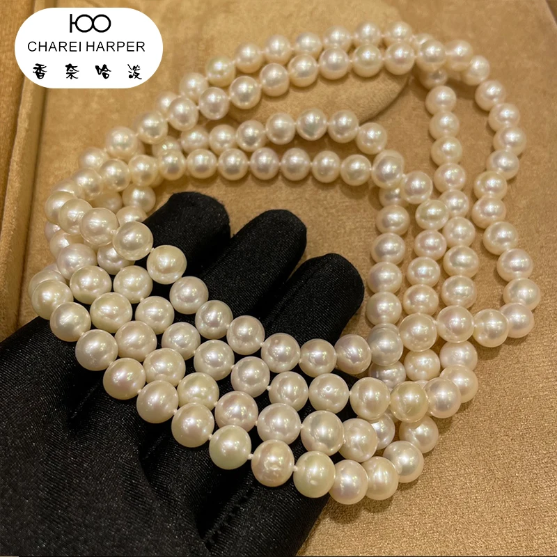 100 Natural freshwater pearl necklace flawless chain clavicle aurora comparable to natural freshwater pearl，with counter box bag