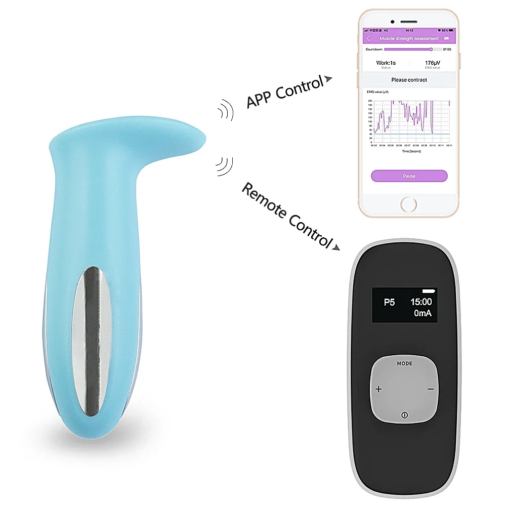 Wireless APP control pelvic floor muscle pain relief stimulator biofeedback EMG device with ETS STIM Functions Kegel Toner