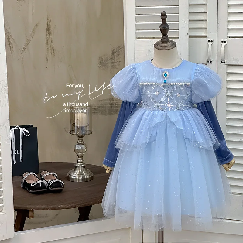 

Girls' Dress2025Autumn New Fashionable Mesh Birthday Dress Puff Sleeve Princess Dress Baby Girl Dress