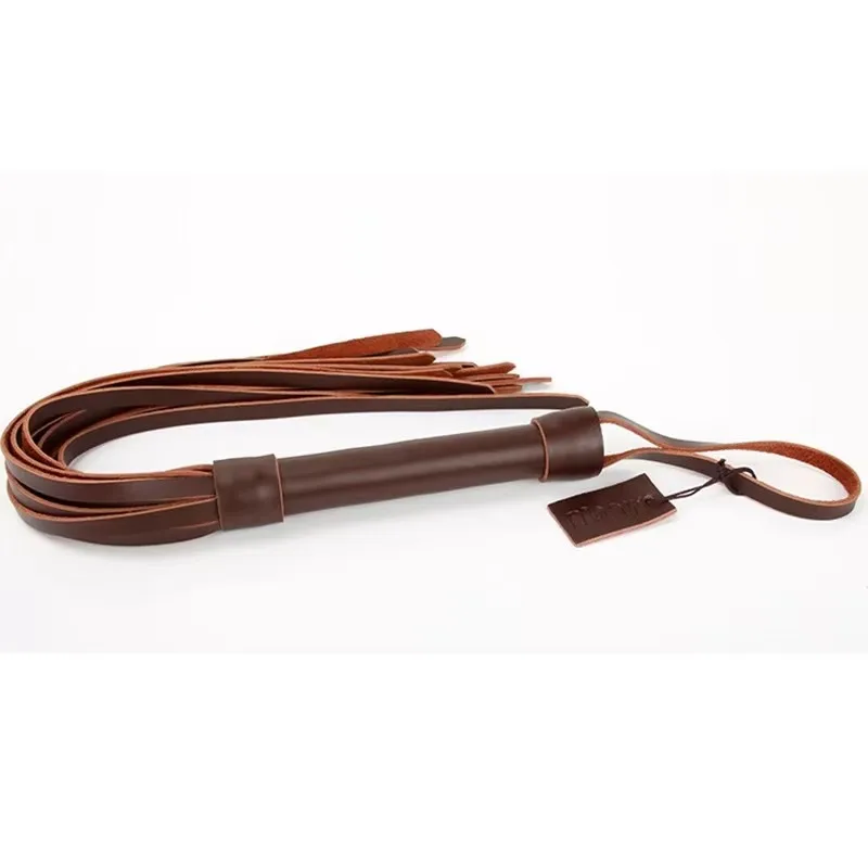 

49CM Brown Genuine Leather Horse Whip,Handmade Suede Flogger Bull Whip Cowhide Horse Riding Whip Handle with Wrist Strap