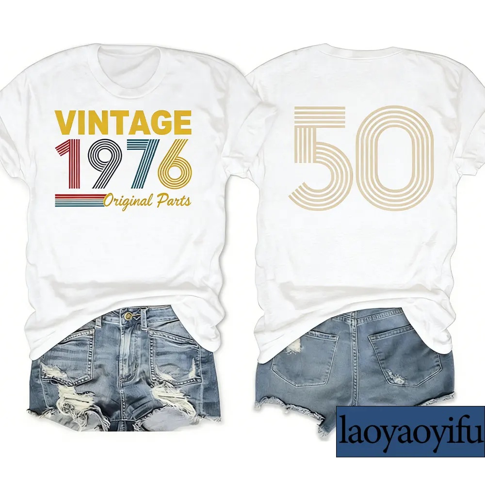 50th 60th Birthday Gift for Women Vintage 1976 1966 Cotton Tshirt Birthday Party Tee Graphic Short Sleeve Tops The Gift for Mom