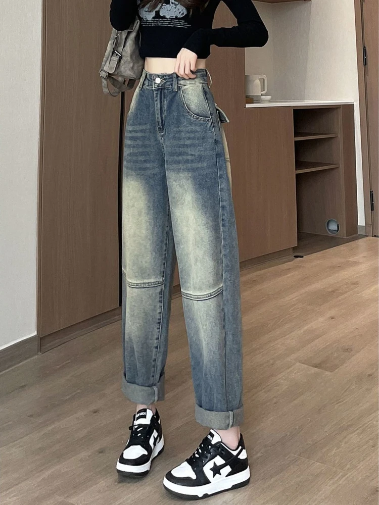 

Women's 2026 American Vintage Denim Pants High Waist Loose Cargo Jeans Spring Casual Streetwear Baggy Trousers