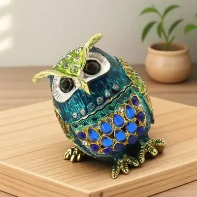 

Owl Decorative Tin Alloy Home Statue Jewelry Case Bedroom Case Room Office Gift Christmas Birthday