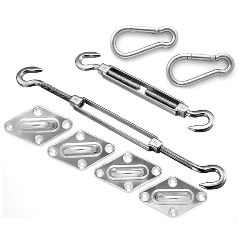 Accessori di ricambio HW per vele parasole Set di reti per parasole con gancio a molla Kit di montaggio per riparo in acciaio inossidabile