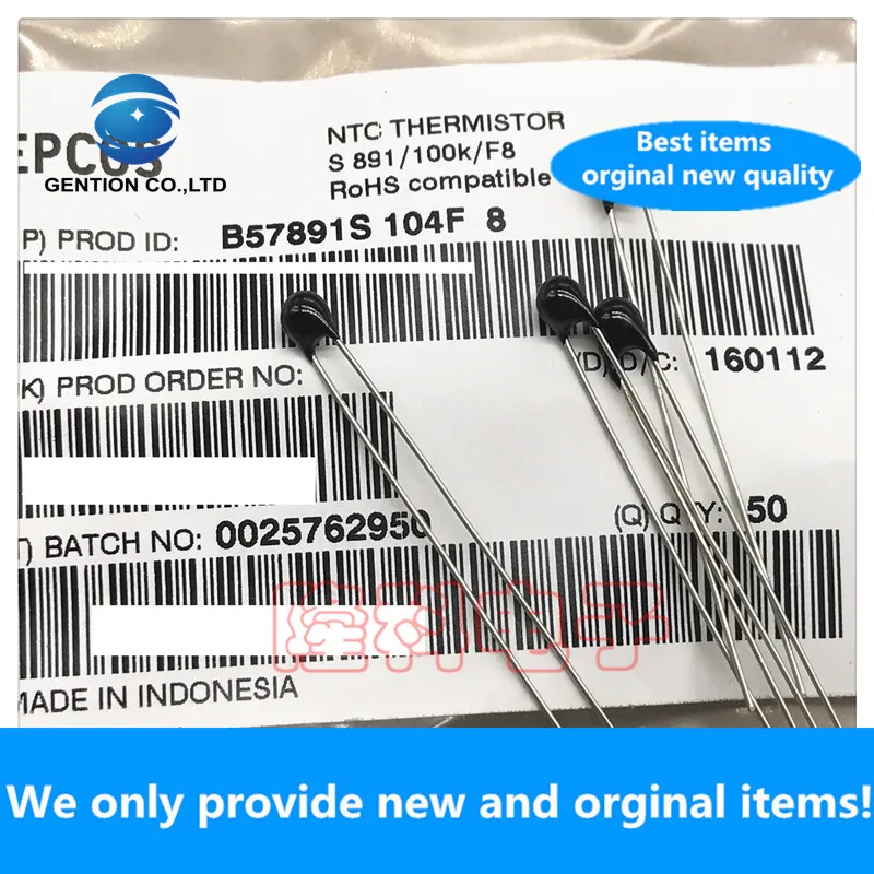 10PCS 100% New original B57891S104F8 Thermistor 100K NTC small blackhead 104 B=4450K B57891S0104F08