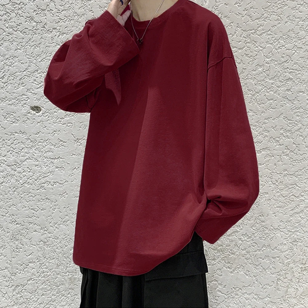 Oversize männer Frauen Baumwolle T-shirt Lange Ärmel Einfarbig Tops für Männlich Weiblich Unisex Lose T-shirt Vielseitig Heißer Verkauf tees – Detail 10