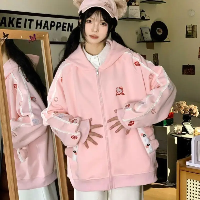 

Sanrios Cartoon Jacket Hello Kittys Sweet Long Sleeve Loose Simple Comfortable Girl Creative Fashion Hot Sale Birthday Present