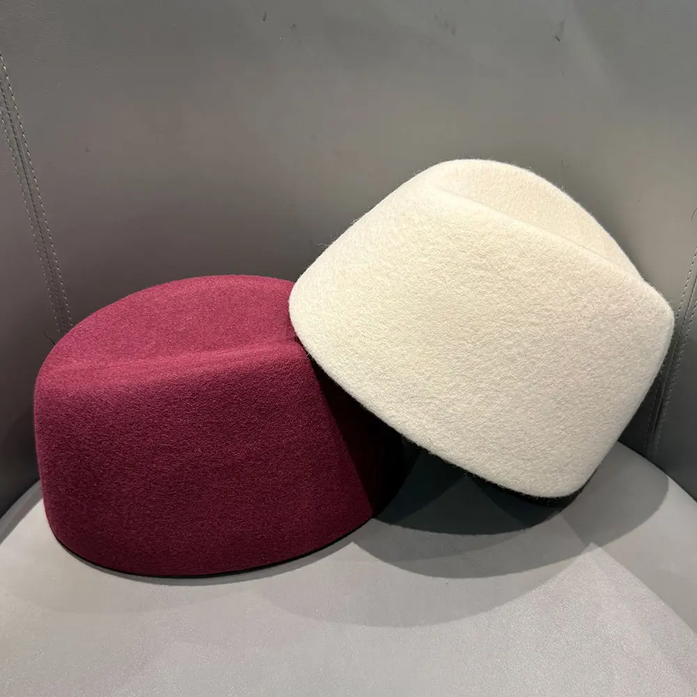 Classic Pillbox Hat 100% Wool Panama Beret Felt Hat Winter Warmer Women Fedora Hat Fascinator Formal Russia Flight Attendant Hat