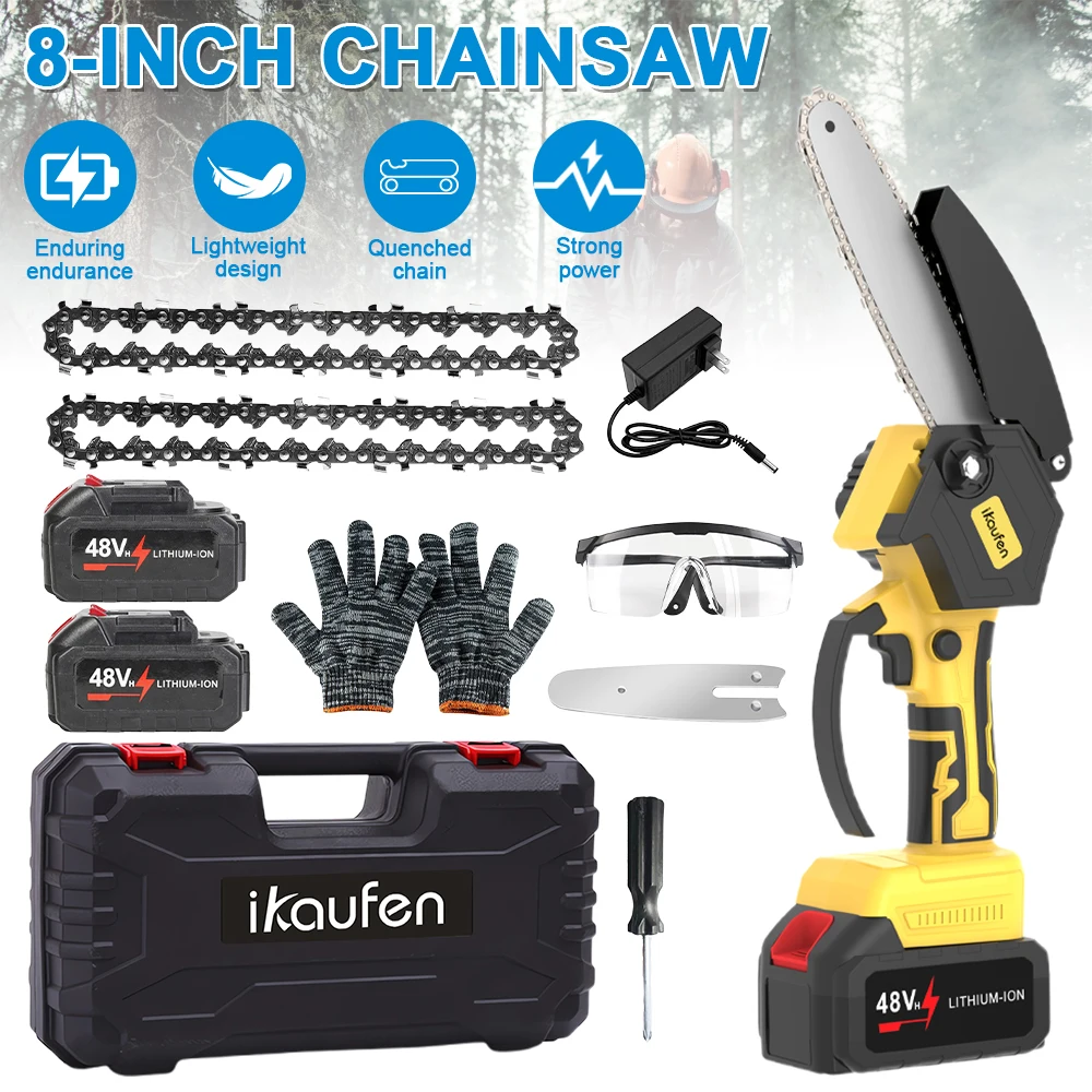

Ivslan 8 Inch Brushless Electric Saw 48V Battery Automatic Oiler Handheld Garden Logging Chainsaw Wood Cutting Power Tool